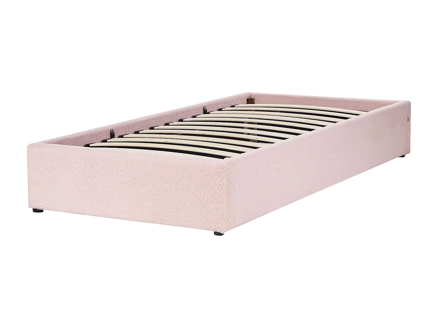 Polsterbett Bouclé rosa mit hochklappbarem Lattenrost 90x200 cm Bettkasten Dinan