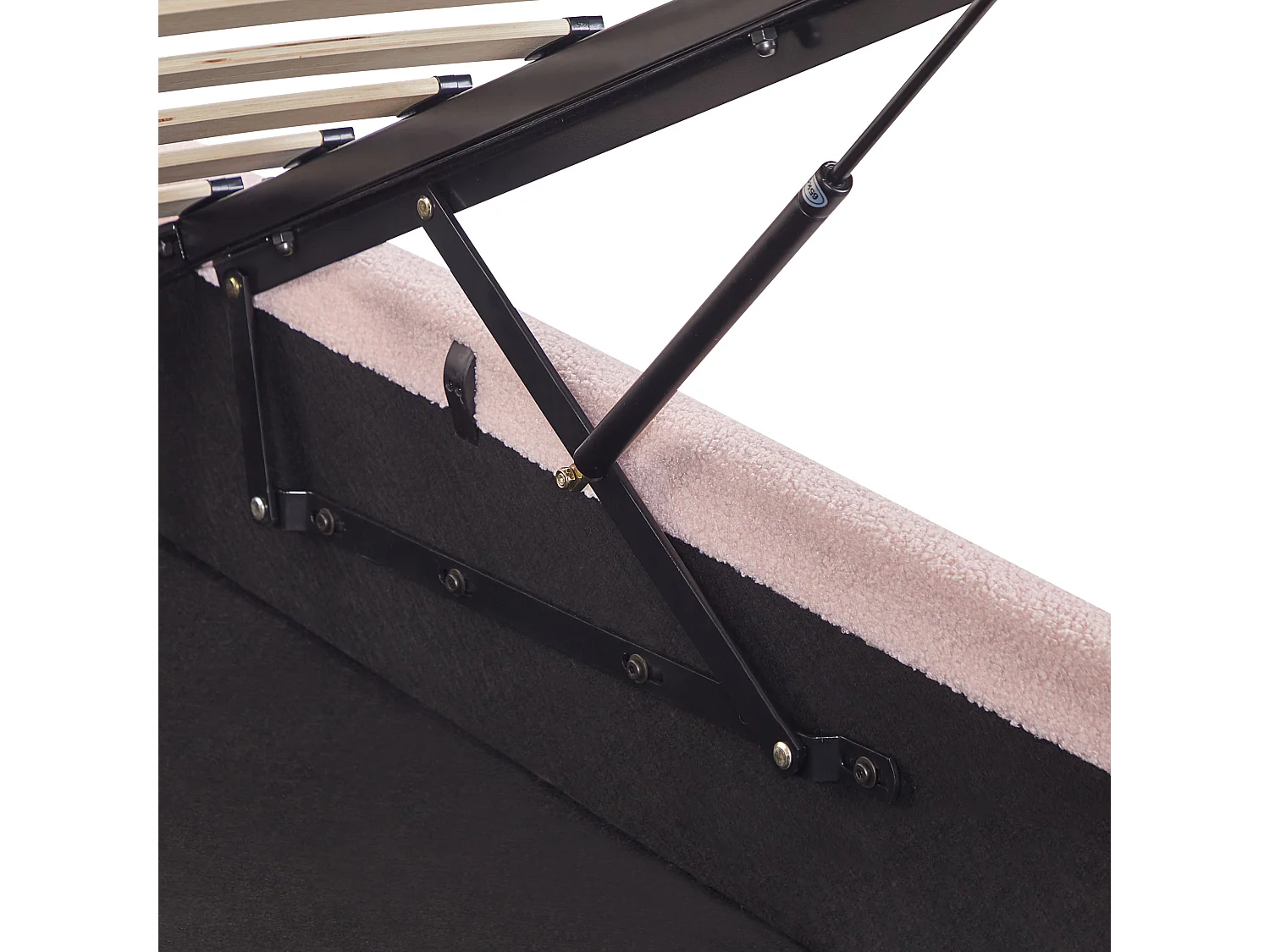 Polsterbett Bouclé rosa mit hochklappbarem Lattenrost 90x200 cm Bettkasten Dinan