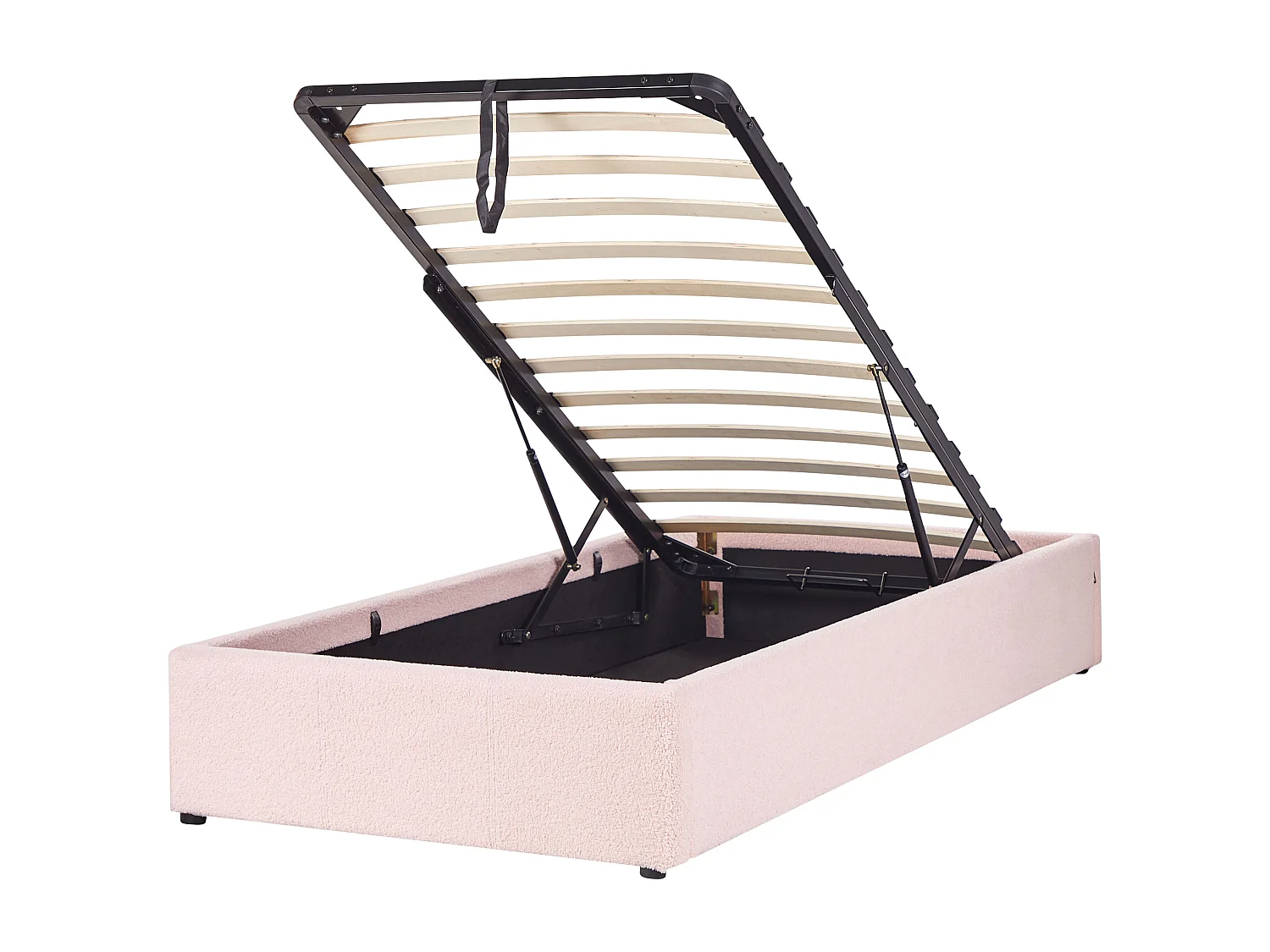 Lit ottoman sans tête de lit Bouclé DINAN 90 x 200 cm Rose pastel