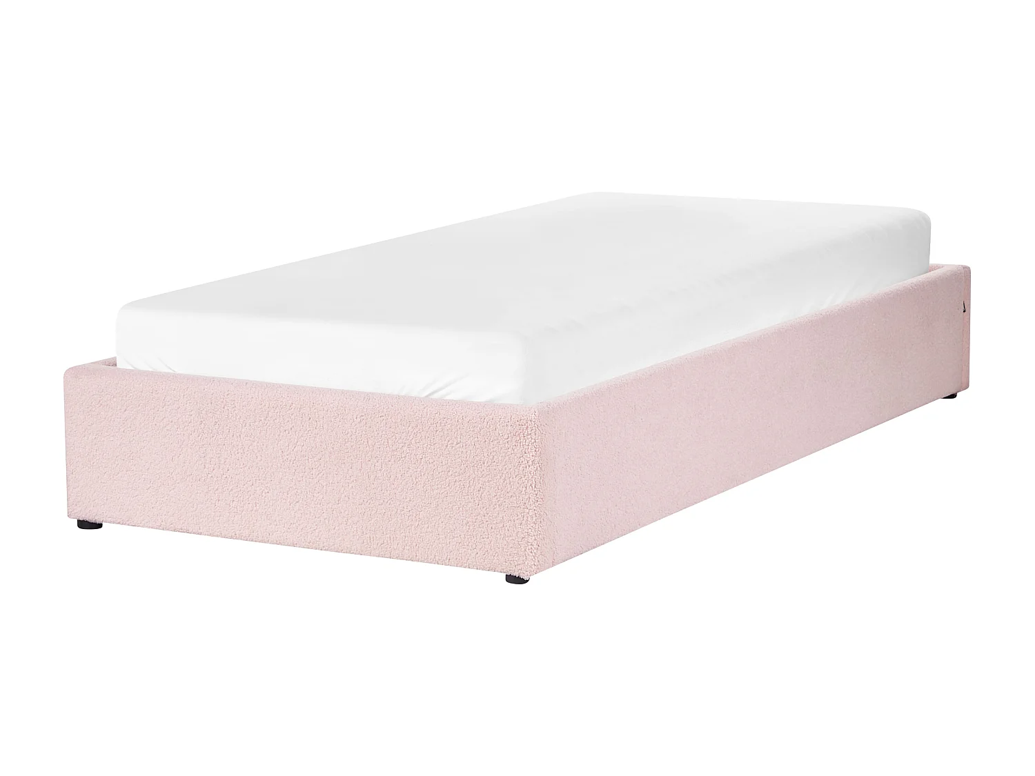 Lit ottoman sans tête de lit Bouclé DINAN 90 x 200 cm Rose pastel