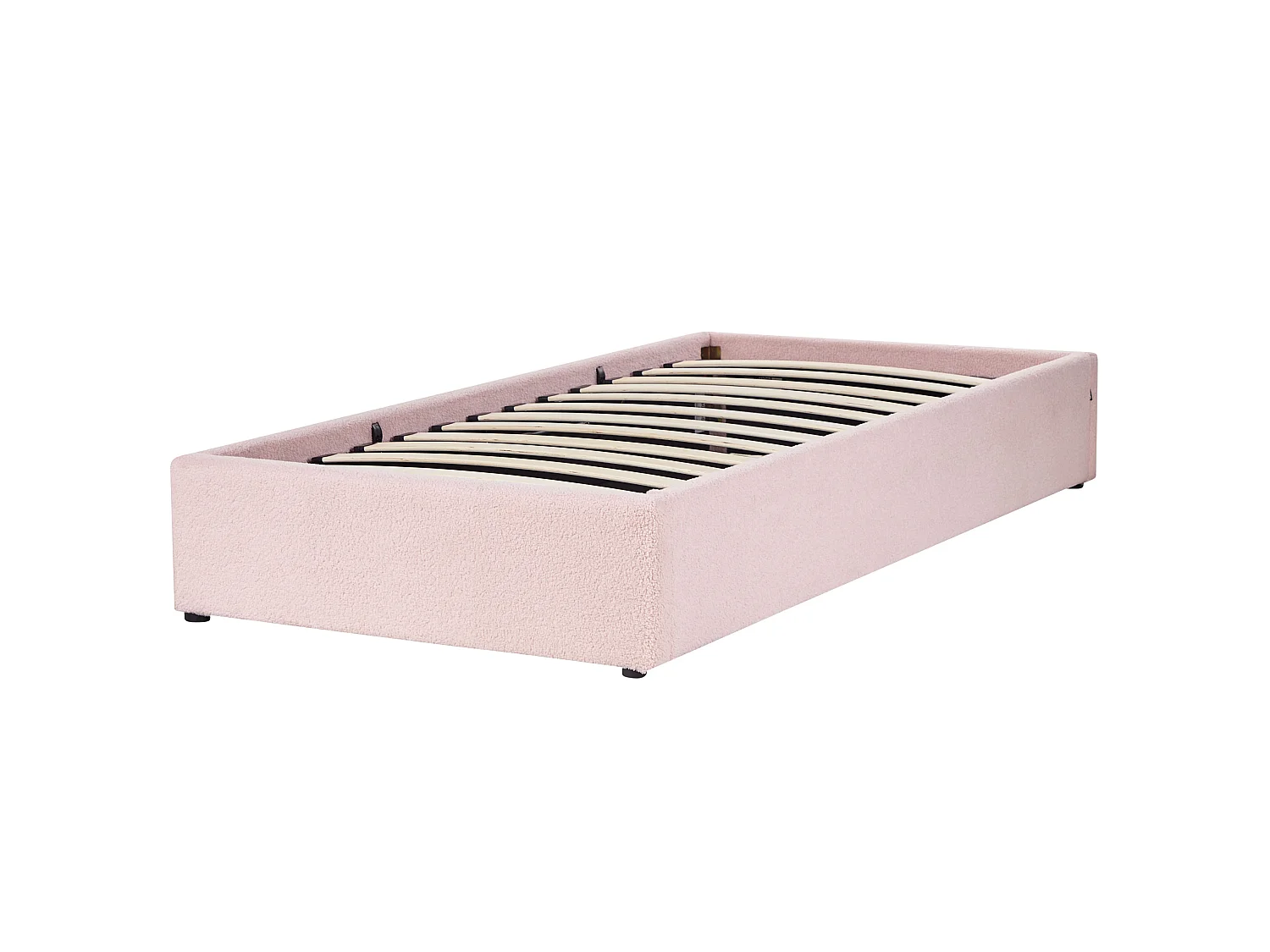 Polsterbett Bouclé pastellrosa mit Bettkasten hochklappbar 90 x 200 cm DINAN