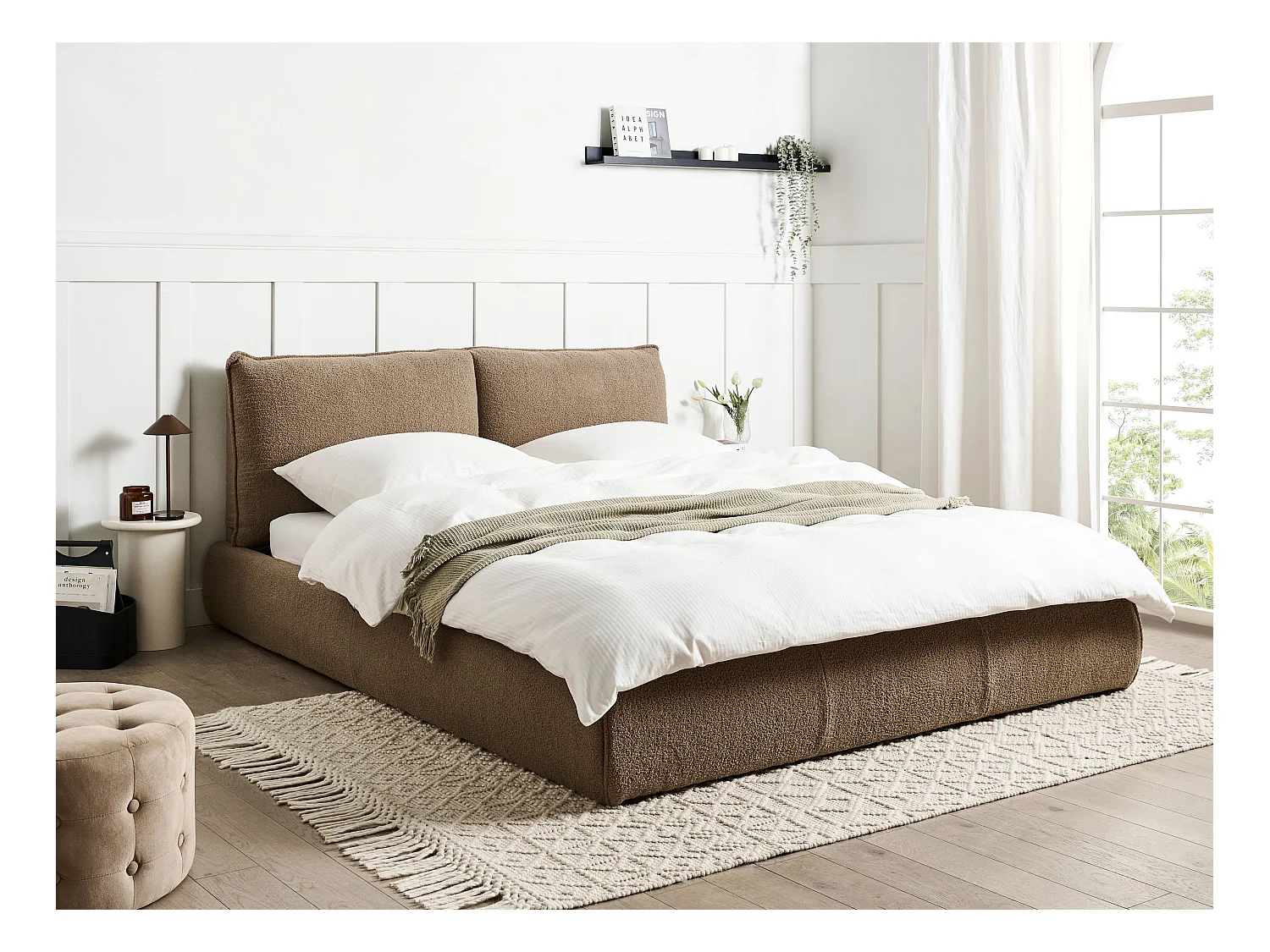 Lit avec sommier Bouclé VINAY 160 x 200 cm Marron