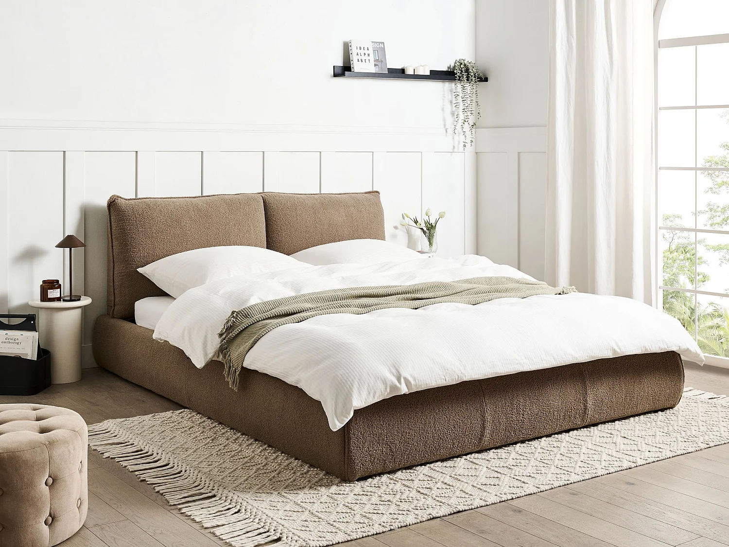 Letto Bouclé VINAY 160 x 200 cm Marrone