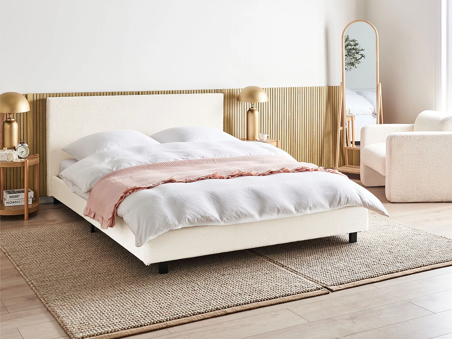 Lit avec sommier Bouclé ALBI 160 x 200 cm Blanc cassé