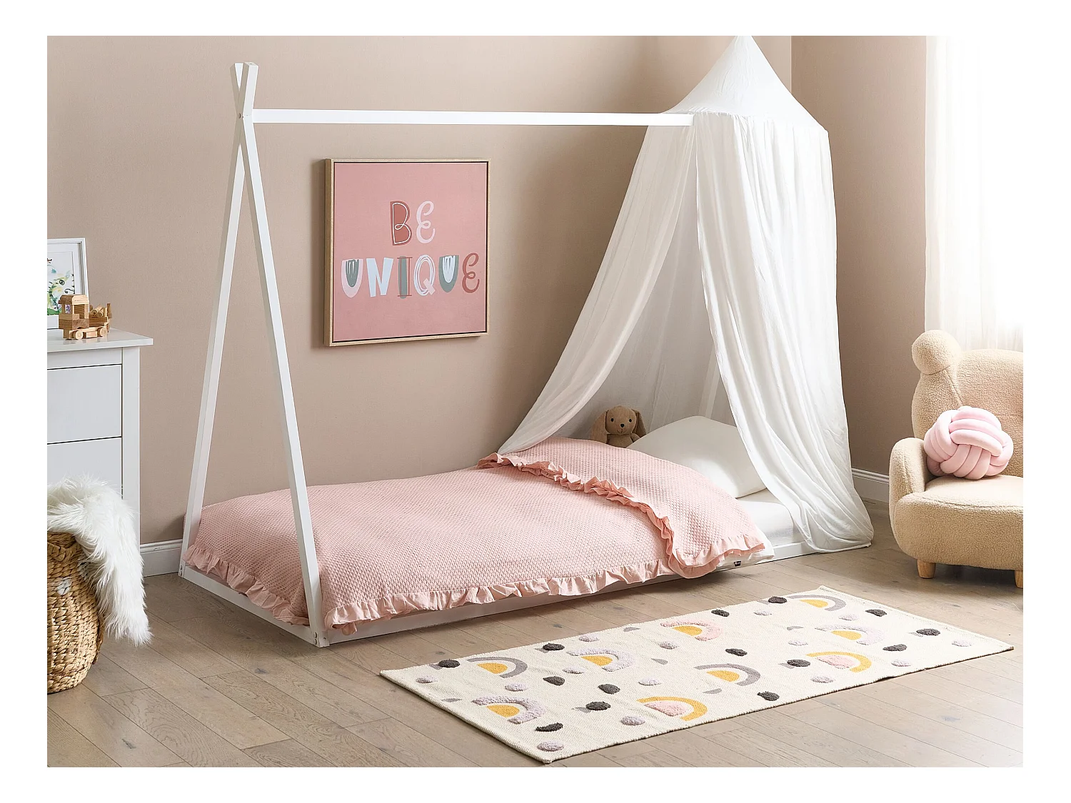 Kinderbett aus Kiefernholz weiß 90 x 200 cm Zeltform modern Saurat