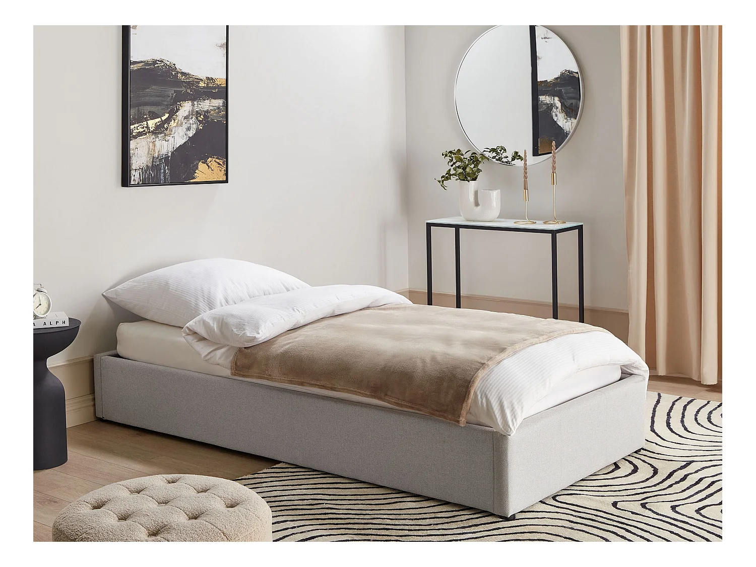 Lit ottoman sans tête de lit Tissu DINAN 90 x 200 cm Gris clair