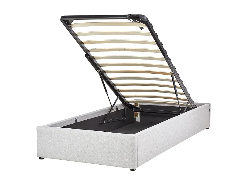 Łóżko z pojemnikiem tapicerowane 90 x 200 cm jasnoszare DINAN