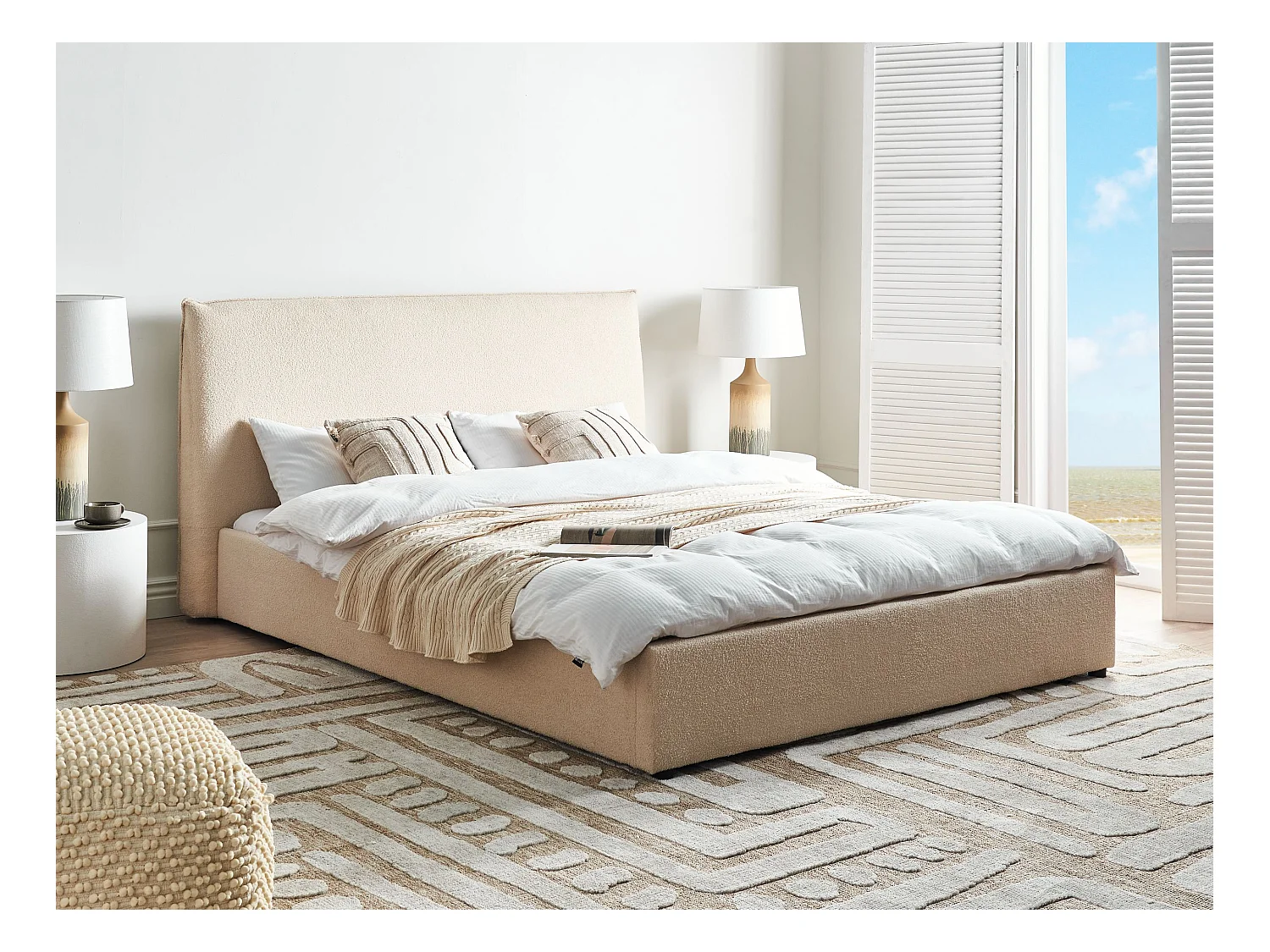 Lit avec sommier Bouclé LAVAUR 160 x 200 cm Beige