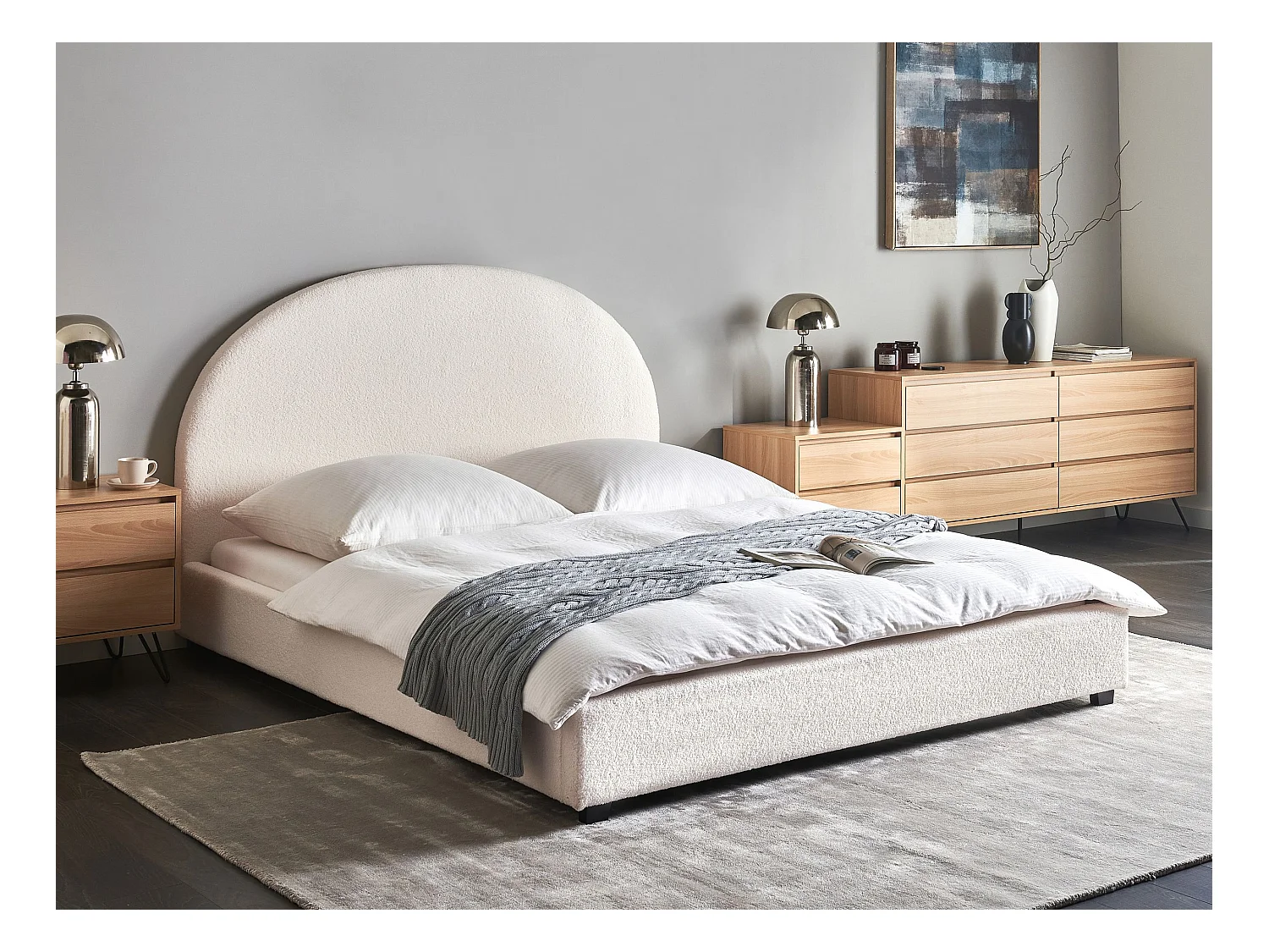 Bett mit Lattenrost Bouclé VAUCLUSE 160 x 200 cm Cremeweiss