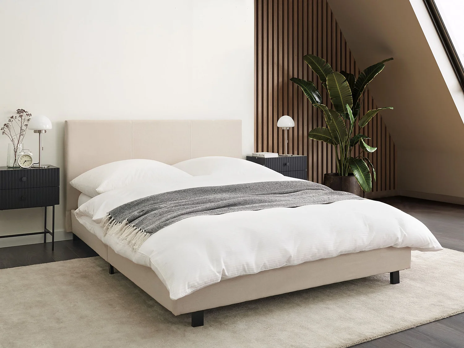 Bett mit Lattenrost Stoff ALBI 140 x 200 cm Beige