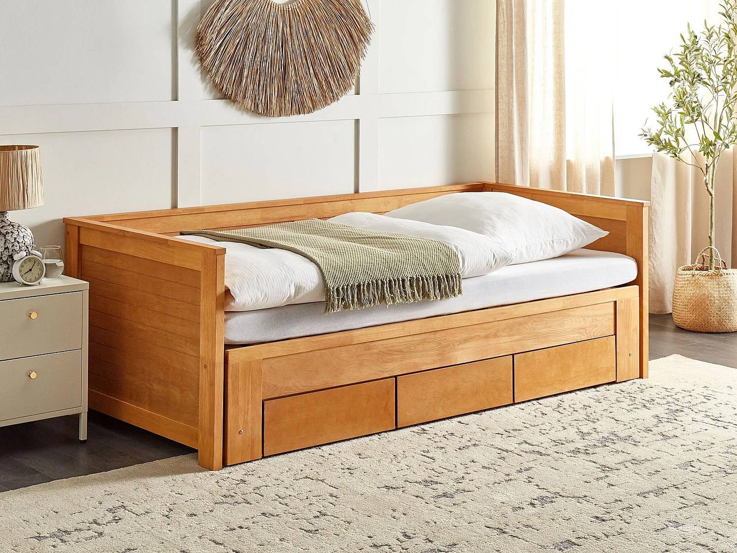 Lit avec tiroirs de rangement Bois CAHORS 90 x 200 cm Marron