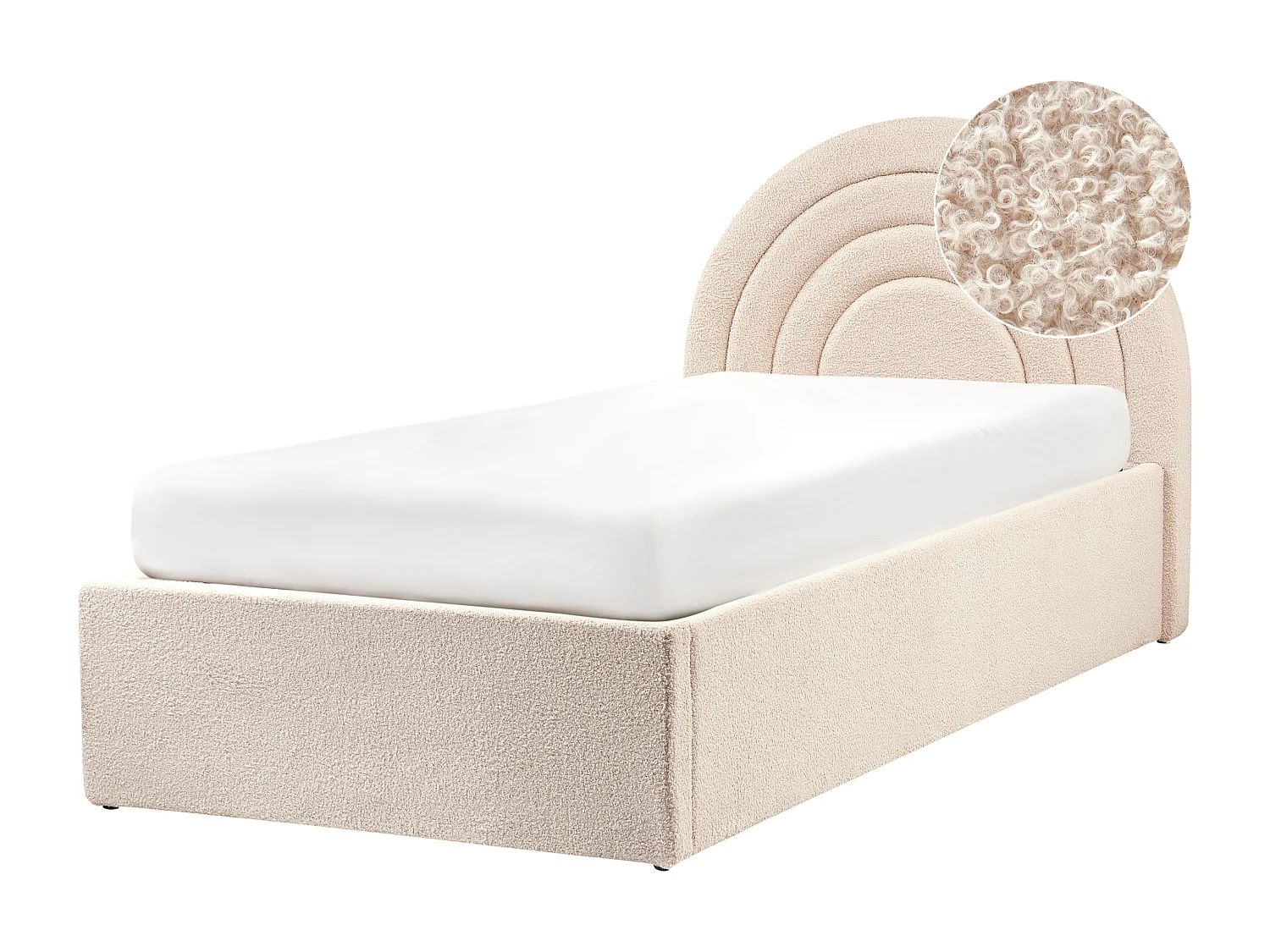 Polsterbett Bouclé beige mit Bettkasten hochklappbar 90 x 200 cm ANET