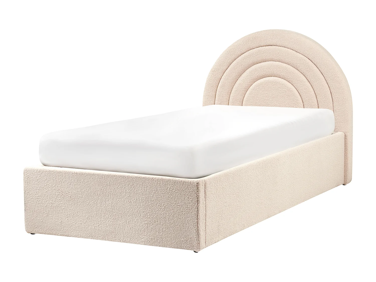 Polsterbett Bouclé beige mit Bettkasten hochklappbar 90 x 200 cm ANET