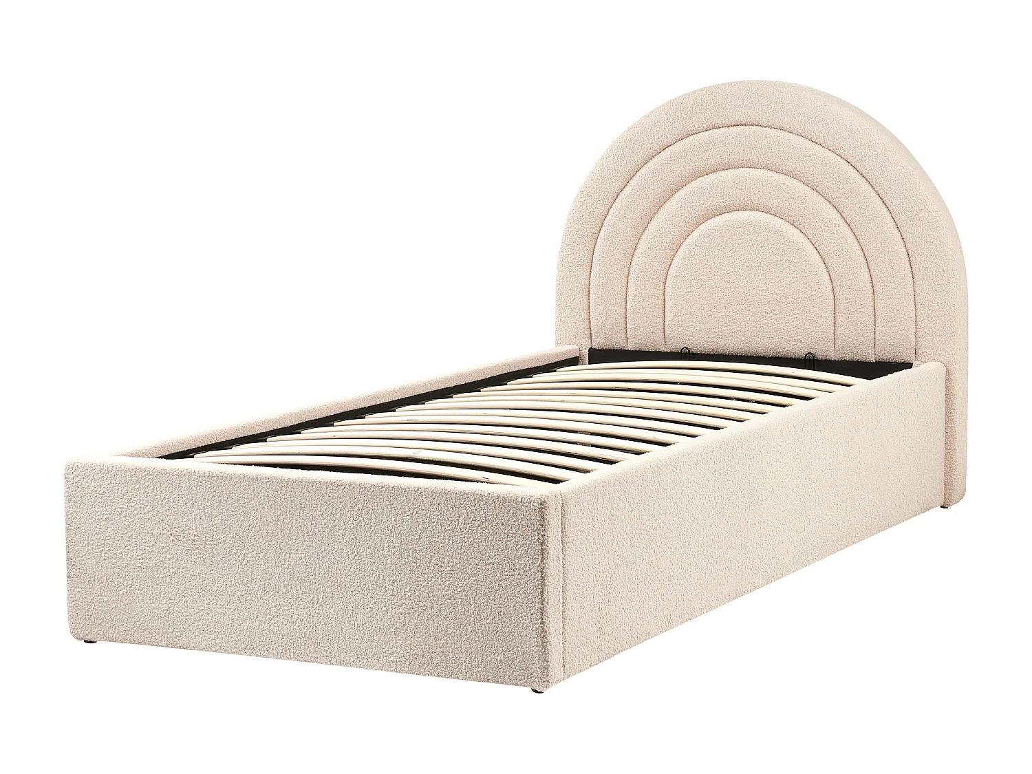 Polsterbett Bouclé beige mit Bettkasten hochklappbar 90 x 200 cm ANET