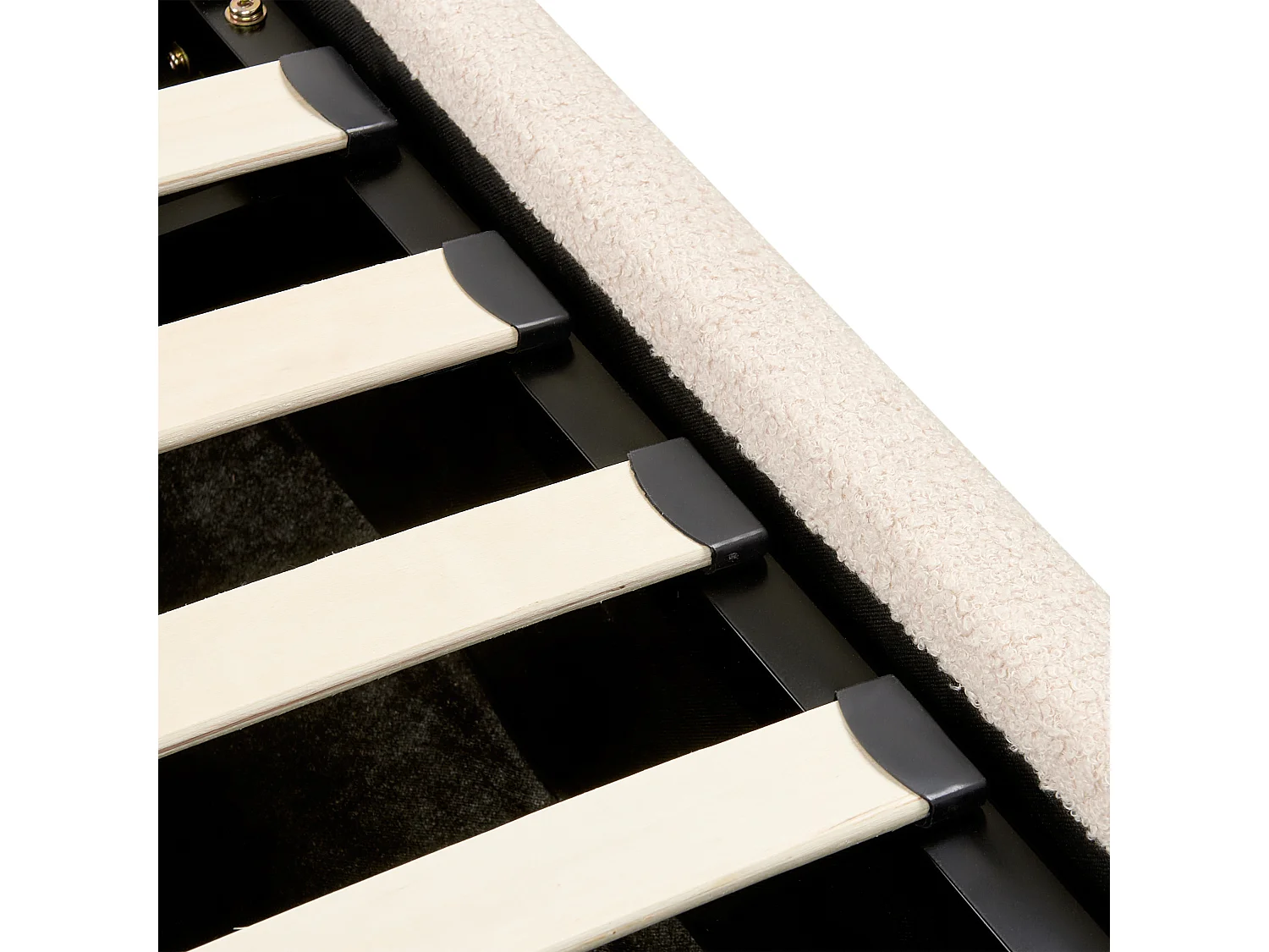 Polsterbett Bouclé beige mit Bettkasten hochklappbar 90 x 200 cm ANET