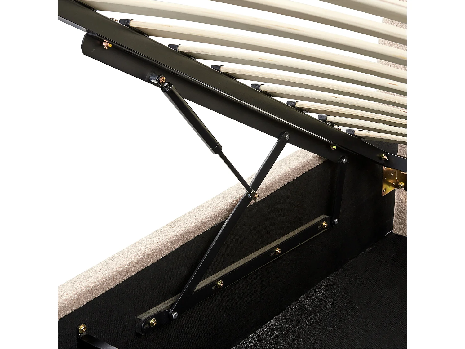 Polsterbett Bouclé beige mit Bettkasten hochklappbar 90 x 200 cm ANET