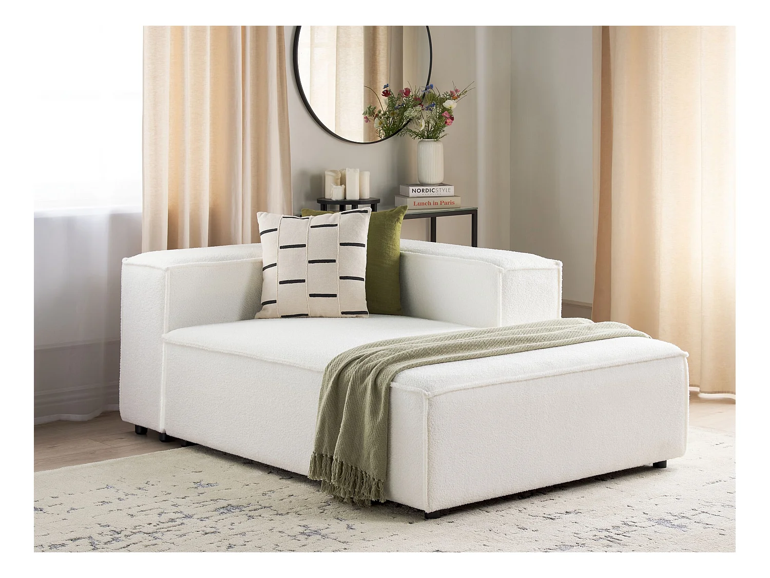 Chaise longue bouclé wit linkszijdig APRICA