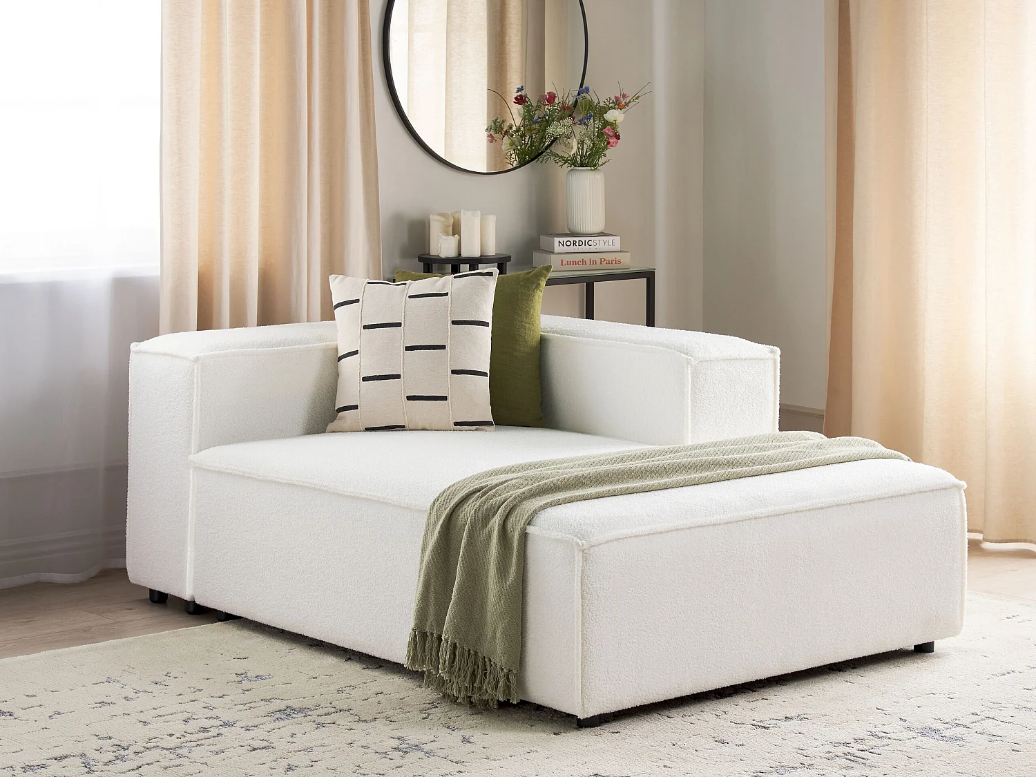 Chaise longue côté gauche ARDAL Bouclé Blanc cassé