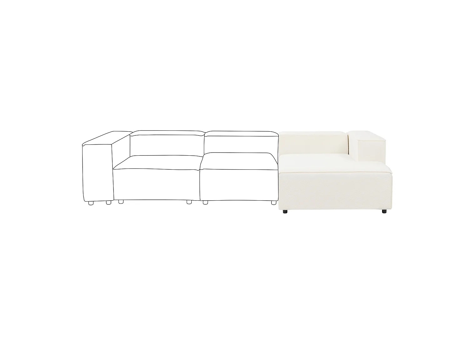 Chaise longue côté gauche ARDAL Bouclé Blanc cassé