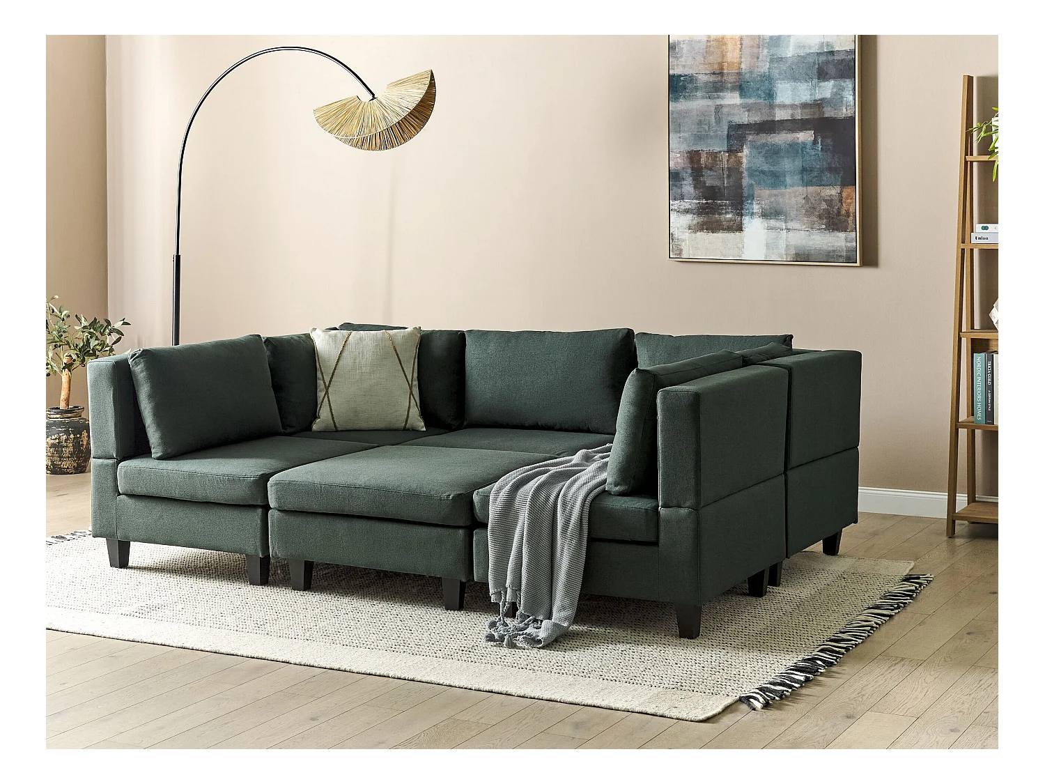 Canapé modulable en forme de U 5 places UNSTAD Tissu Vert foncé avec ottoman