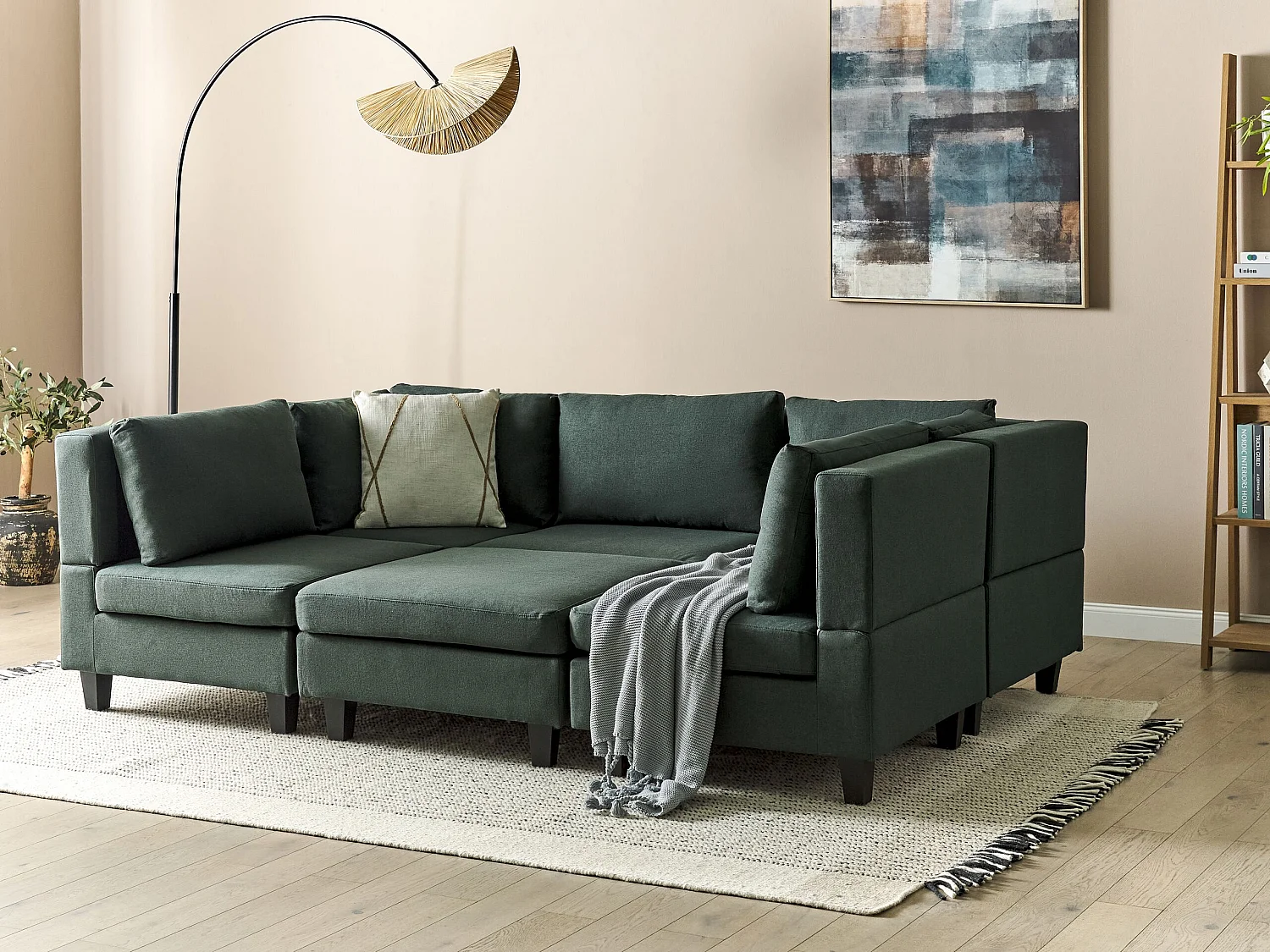 Canapé modulable en forme de U 5 places UNSTAD Tissu Vert foncé avec ottoman