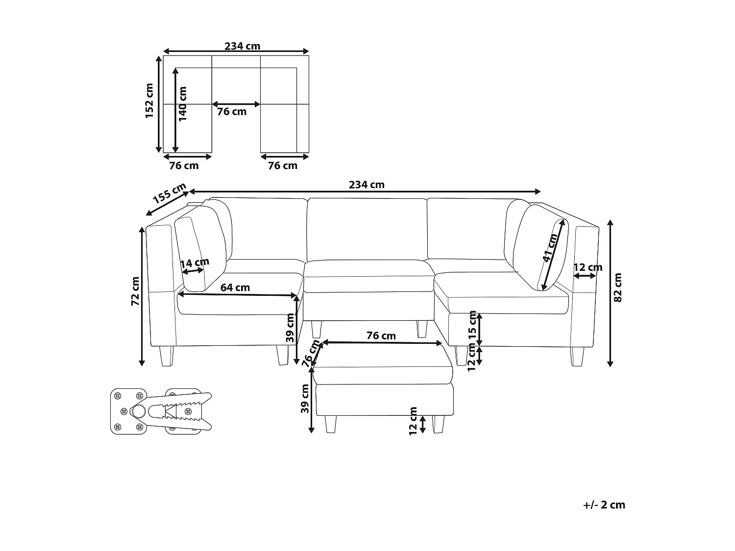 Canapé modulable en forme de U 5 places UNSTAD Tissu Vert foncé avec ottoman
