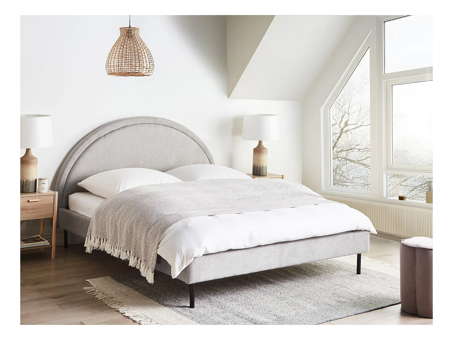 Lit avec sommier Tissu MARGUT 160 x 200 cm Gris clair