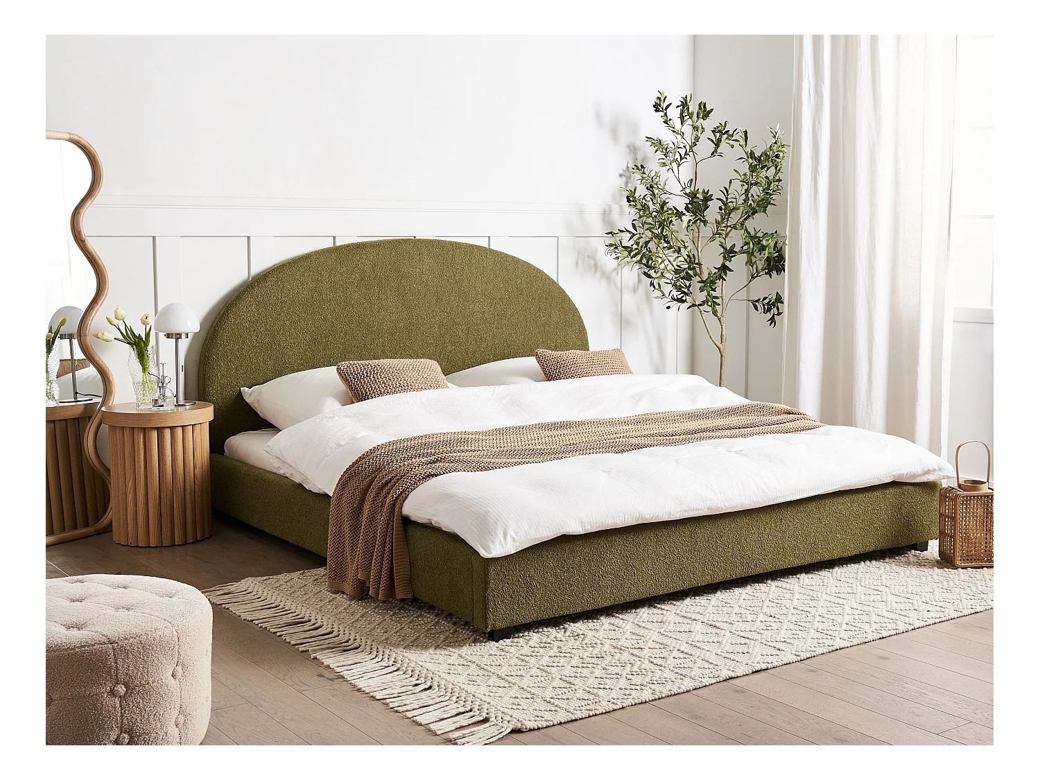 Cama Bouclé VAUCLUSE 180 x 200 cm Verde oliva