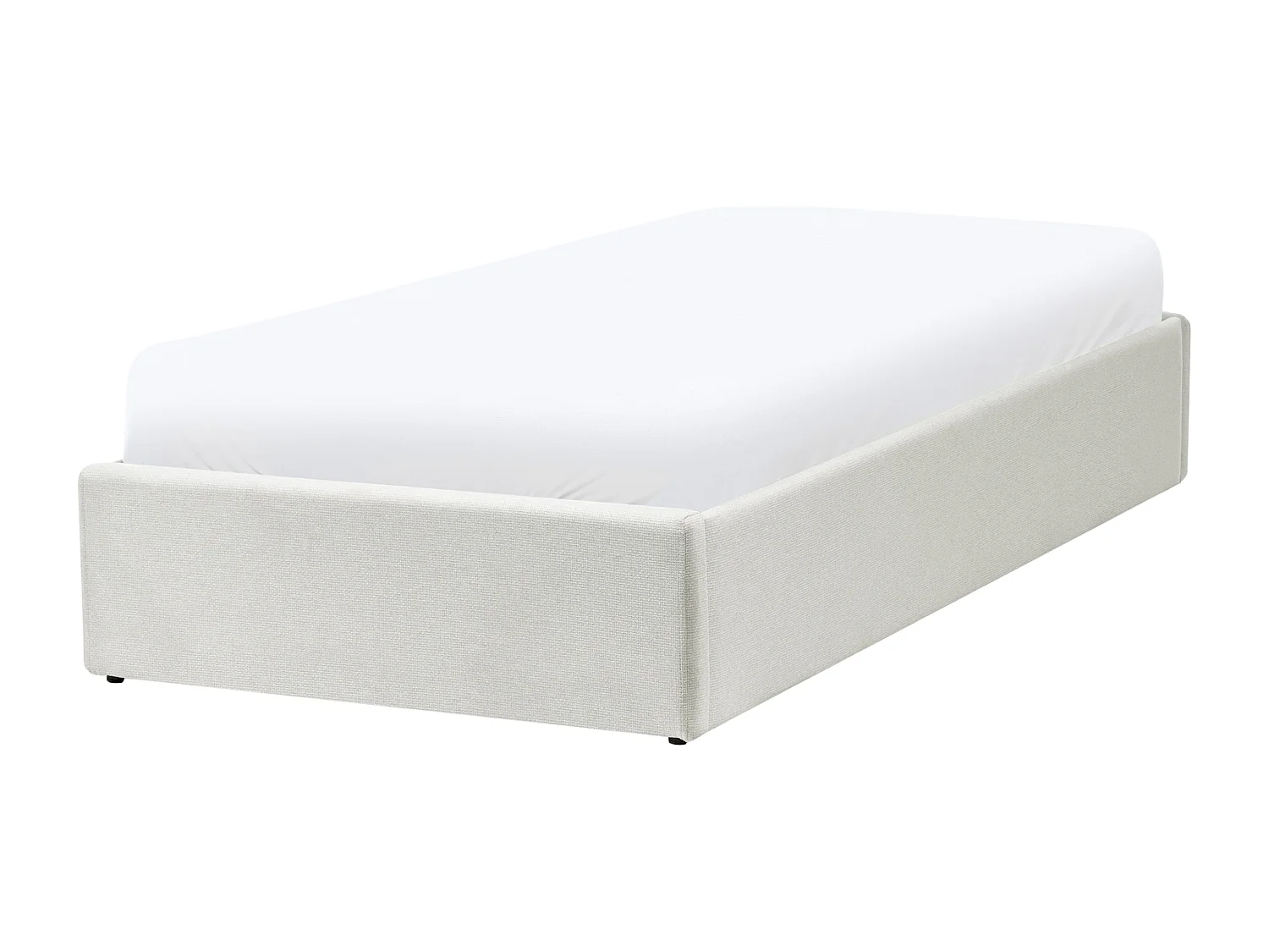 Polsterbett helles Beige mit hochklappbarem Lattenrost 90x200cm Bettkasten Dinan