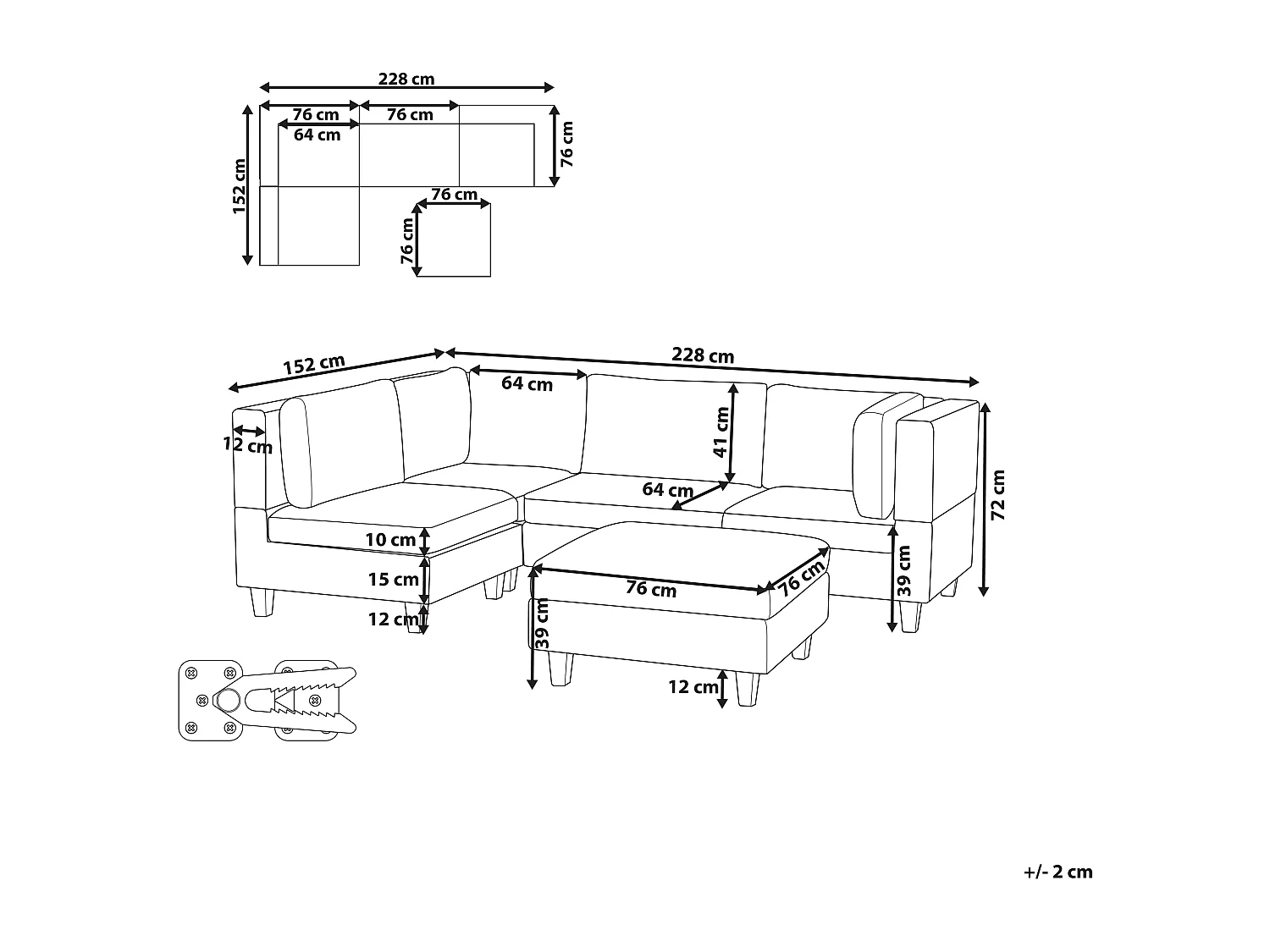 Modul Ecksofa UNSTAD Stoff Braun mit Ottomane 4-Sitzer rechtsseitig