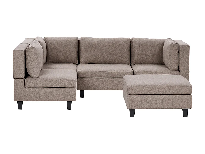 Canapé d'angle modulable 4 places UNSTAD Tissu Marron avec ottoman Côté droit