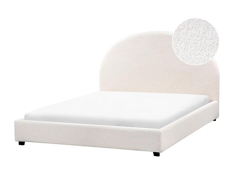 Bett mit Lattenrost Bouclé VAUCLUSE 140 x 200 cm Cremeweiss