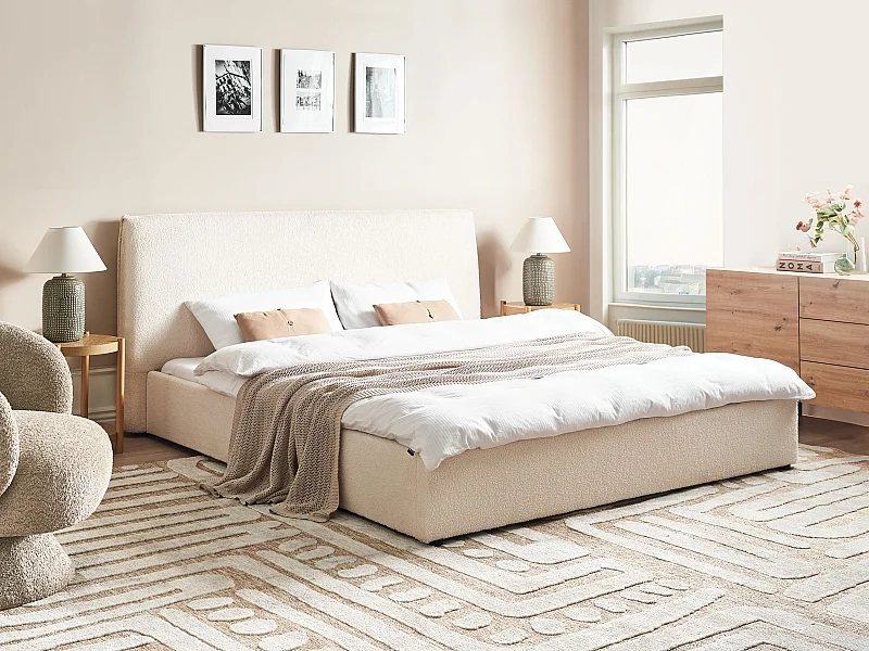 Lit avec sommier Bouclé LAVAUR 180 x 200 cm Blanc cassé