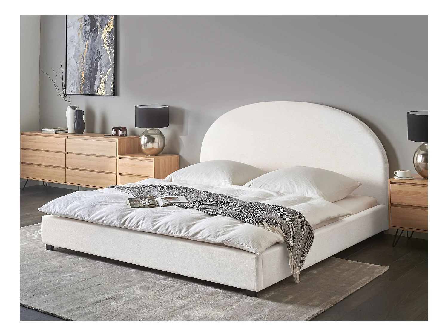 Bett mit Lattenrost Stoff VAUCLUSE 180 x 200 cm Cremeweiss