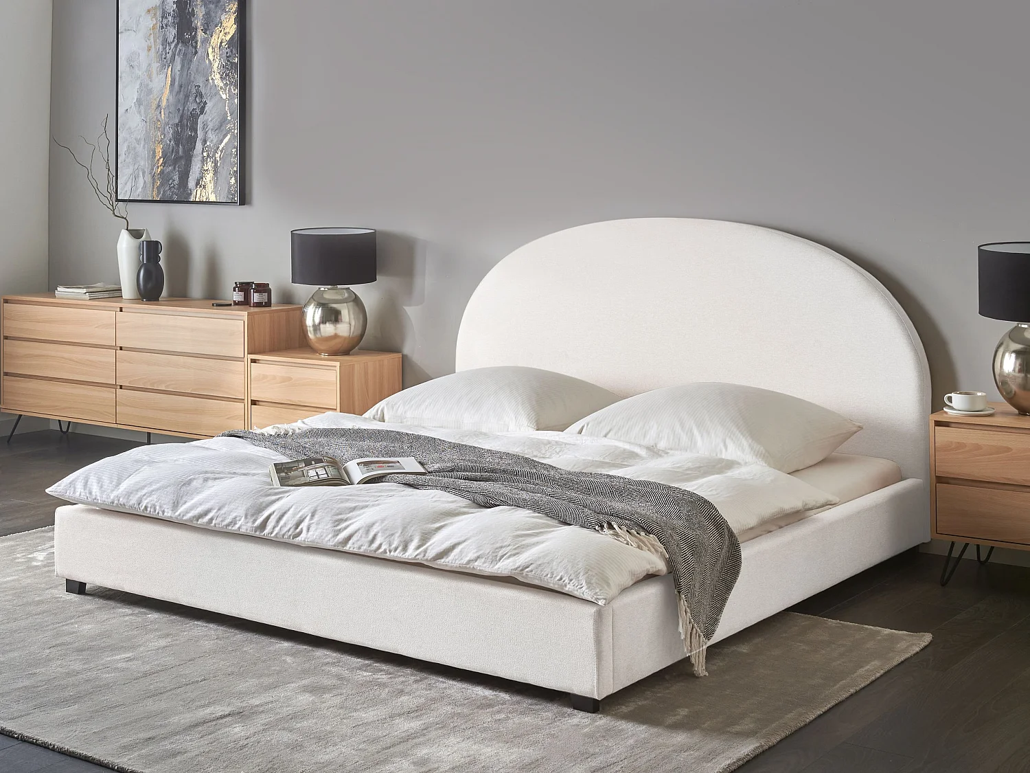 Lit avec sommier Tissu VAUCLUSE 180 x 200 cm Blanc cassé