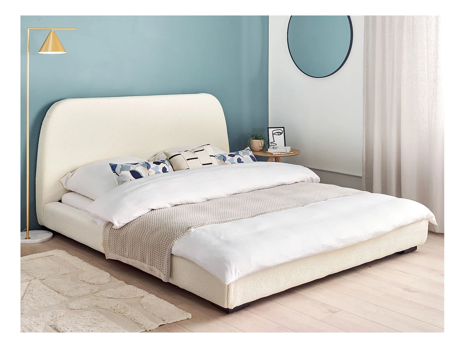 Bett mit Lattenrost Bouclé ROISEL 160 x 200 cm Hellbeige