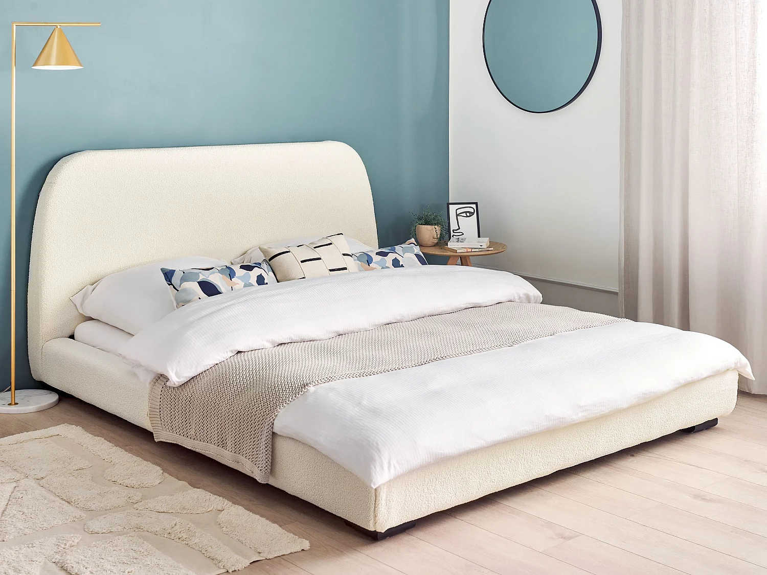 Lit avec sommier Bouclé ROISEL 160 x 200 cm Beige clair