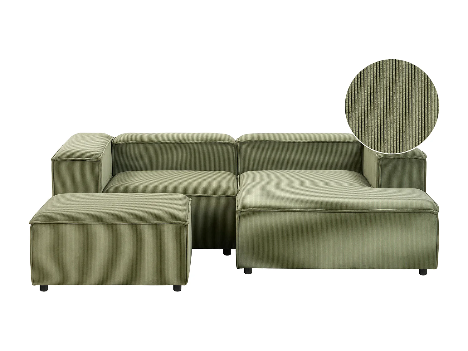 Canapé d'angle modulable 3 places ARDAL Velours côtelé Vert Côté droite