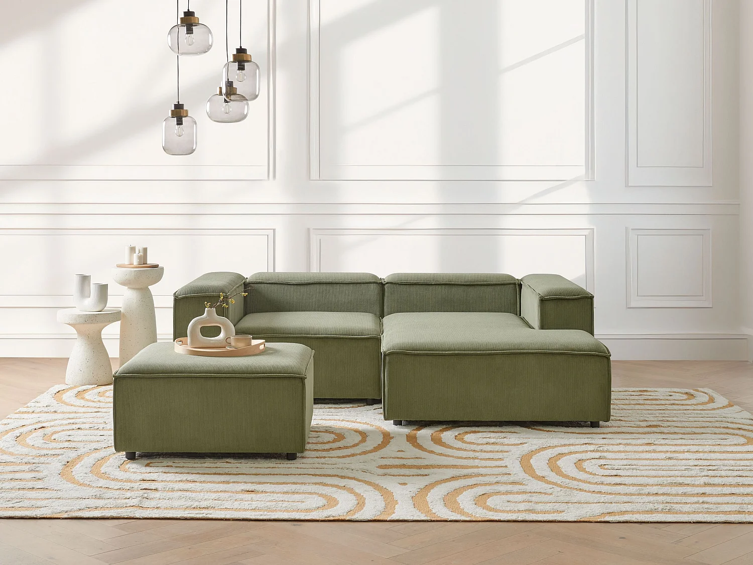 Canapé d'angle modulable ARDAL Velours côtelé Vert 3 places Côté gauche