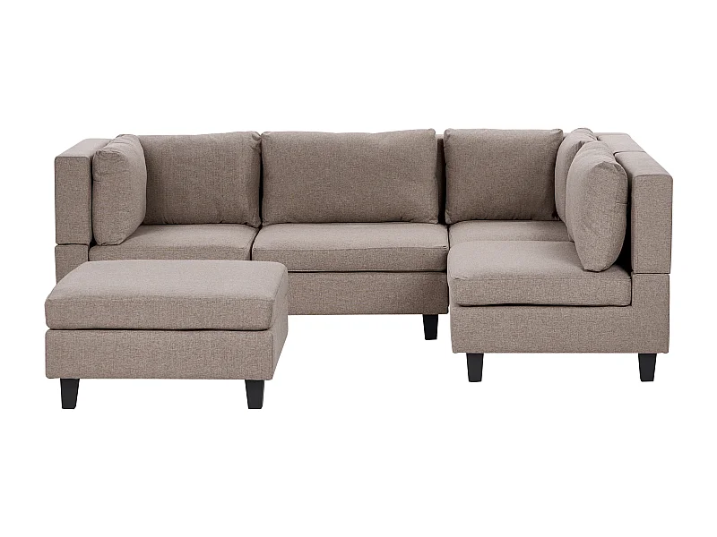 Canapé d'Angle Moderne Modulaire 4 Places Côté droite avec Ottoman Pieds Noirs et Tissu Rembourré Marron Unstad