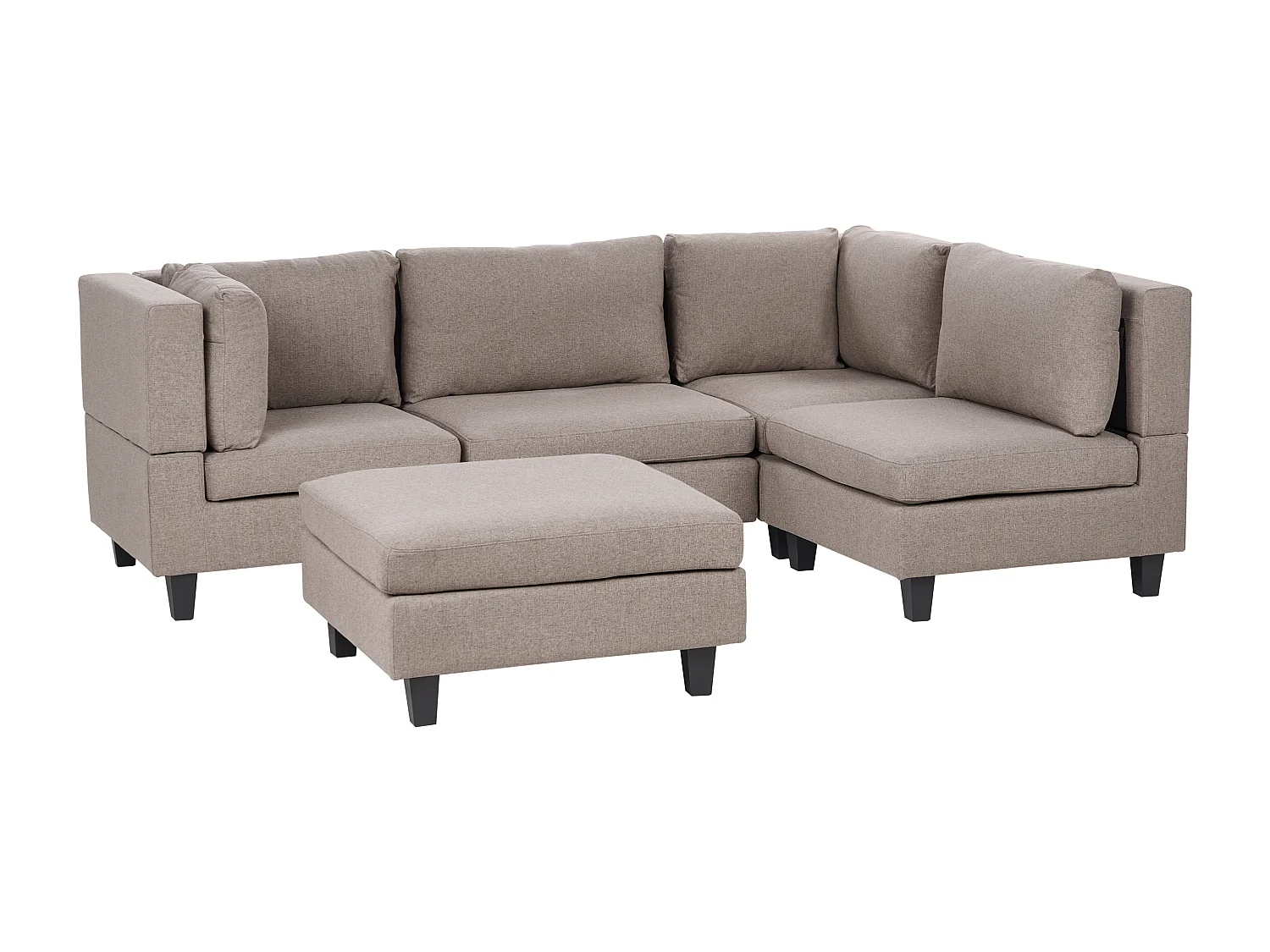 Canapé d'Angle Moderne Modulaire 4 Places Côté droite avec Ottoman Pieds Noirs et Tissu Rembourré Marron Unstad