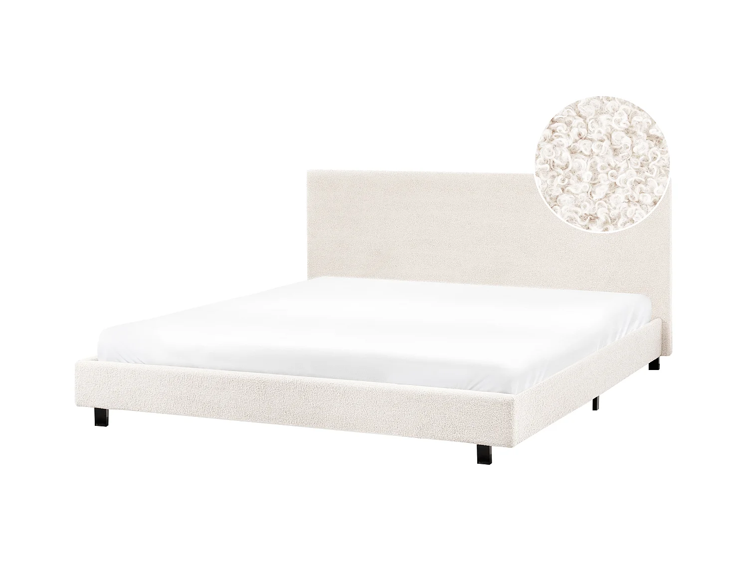Bett mit Lattenrost Bouclé ALBI 180 x 200 cm Cremeweiss