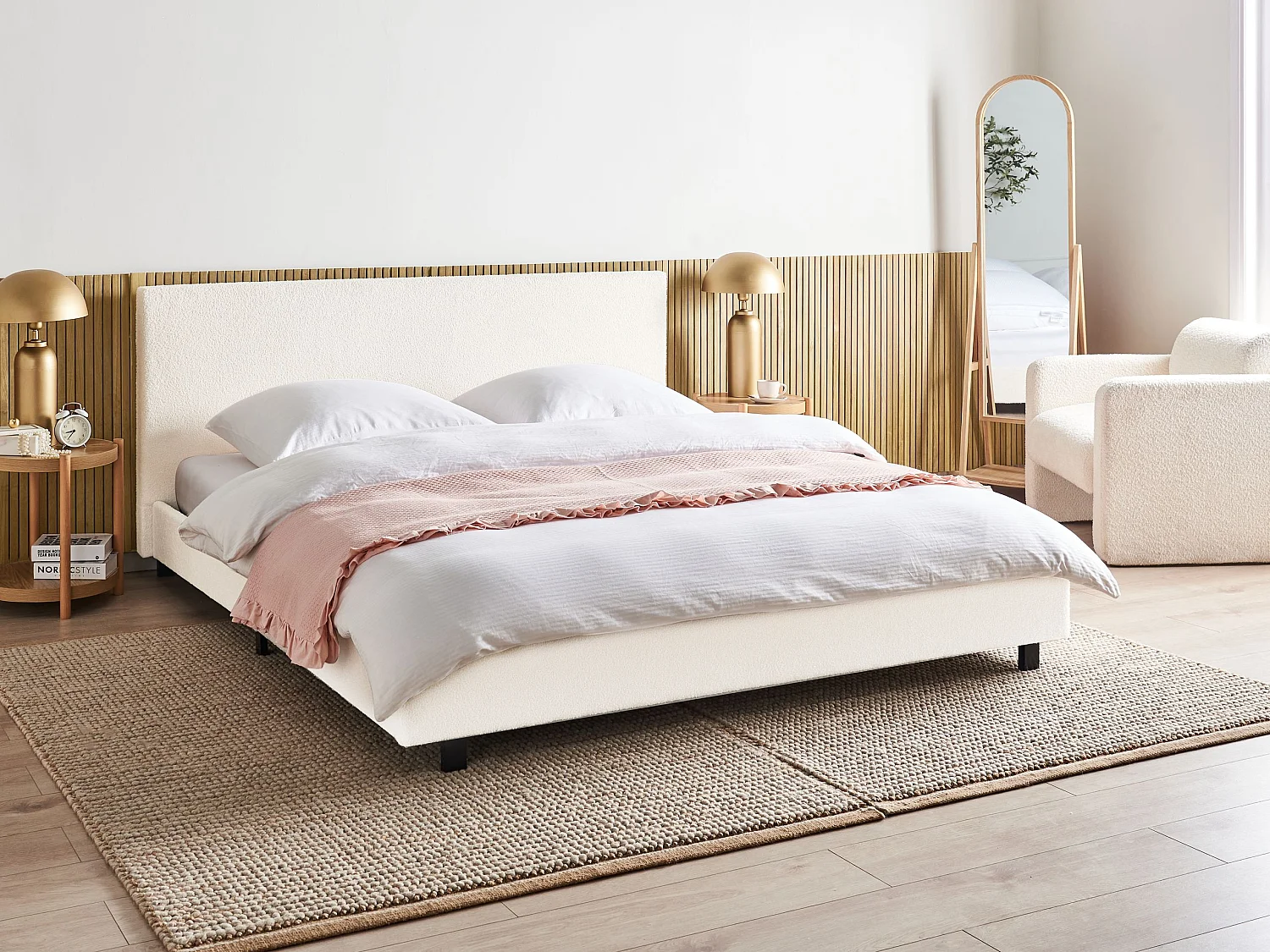 Cama Bouclé ALBI 180 x 200 cm Blanco crema