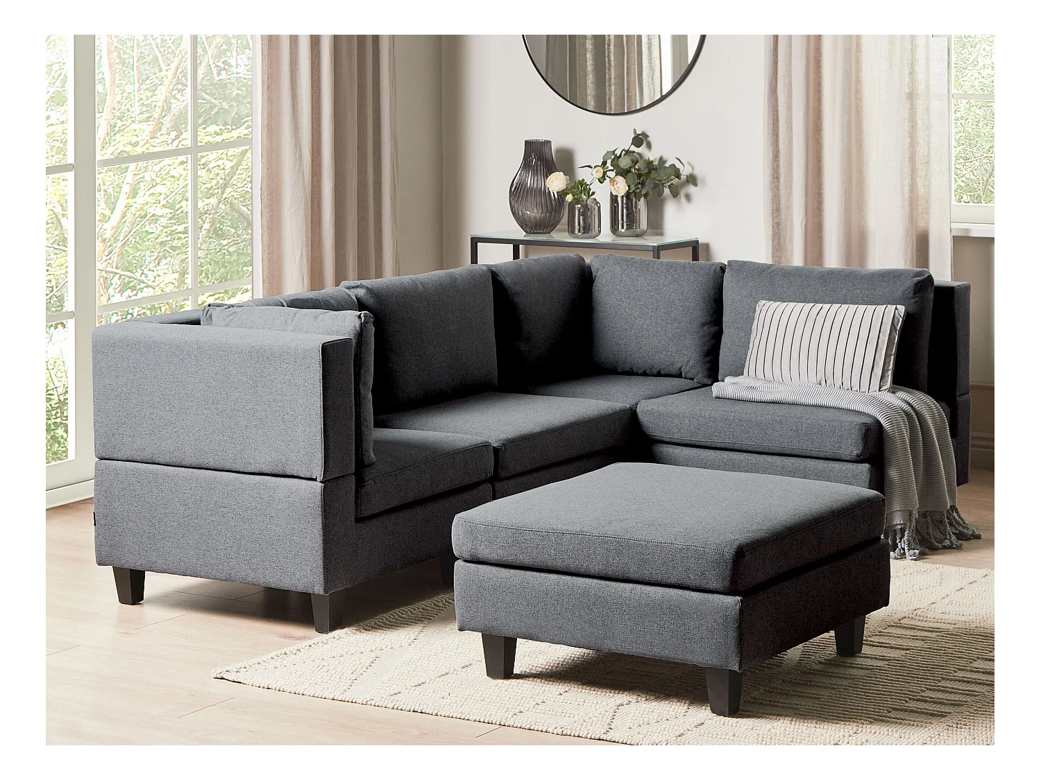 Canapé d'Angle Moderne Modulaire 4 Places Côté droite avec Ottoman Tissu Rembourré Gris Foncé Unstad