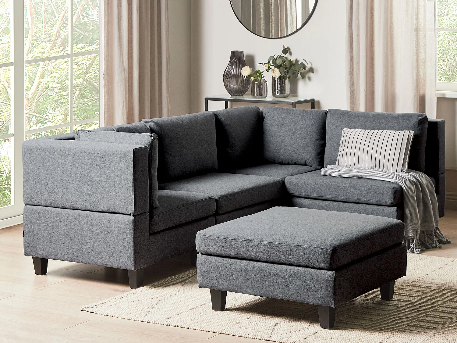 Modulaire hoekbank UNSTAD Stof Donkergrijs Met ottomaan 4-zitter Linkerzijde