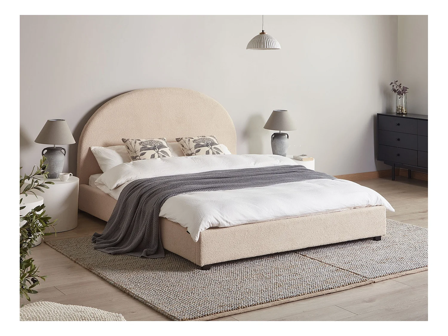 Lit avec sommier Bouclé VAUCLUSE 160 x 200 cm Beige