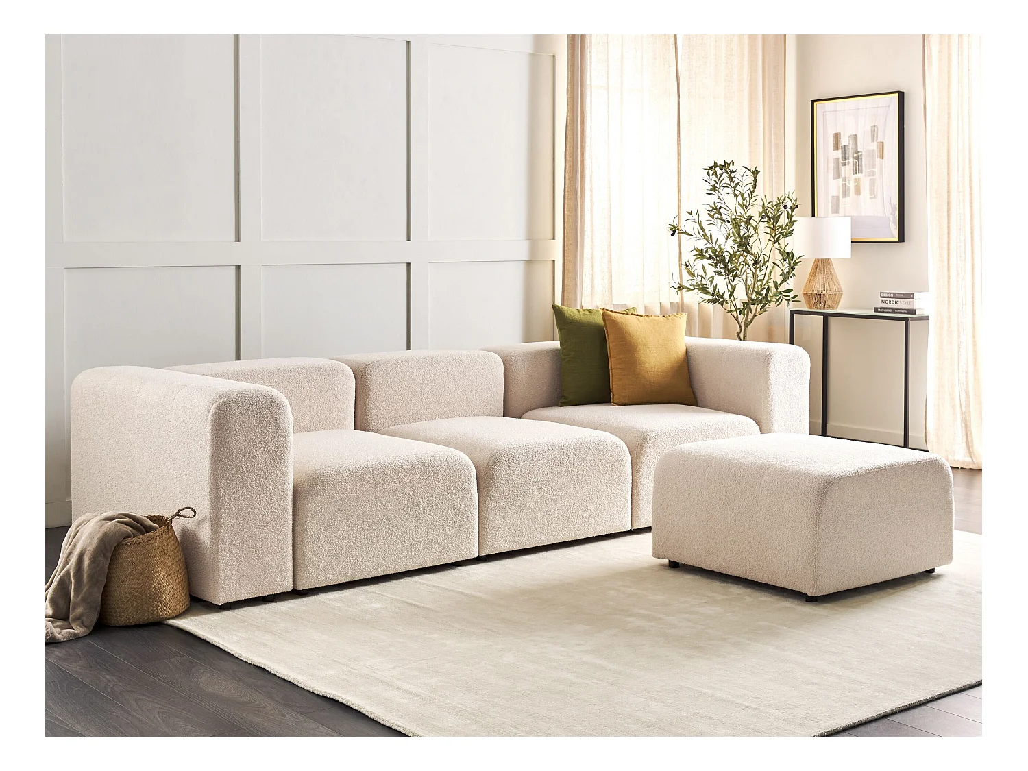 Canapé modulable 3 places FALSTERBO Bouclé Beige clair avec ottoman