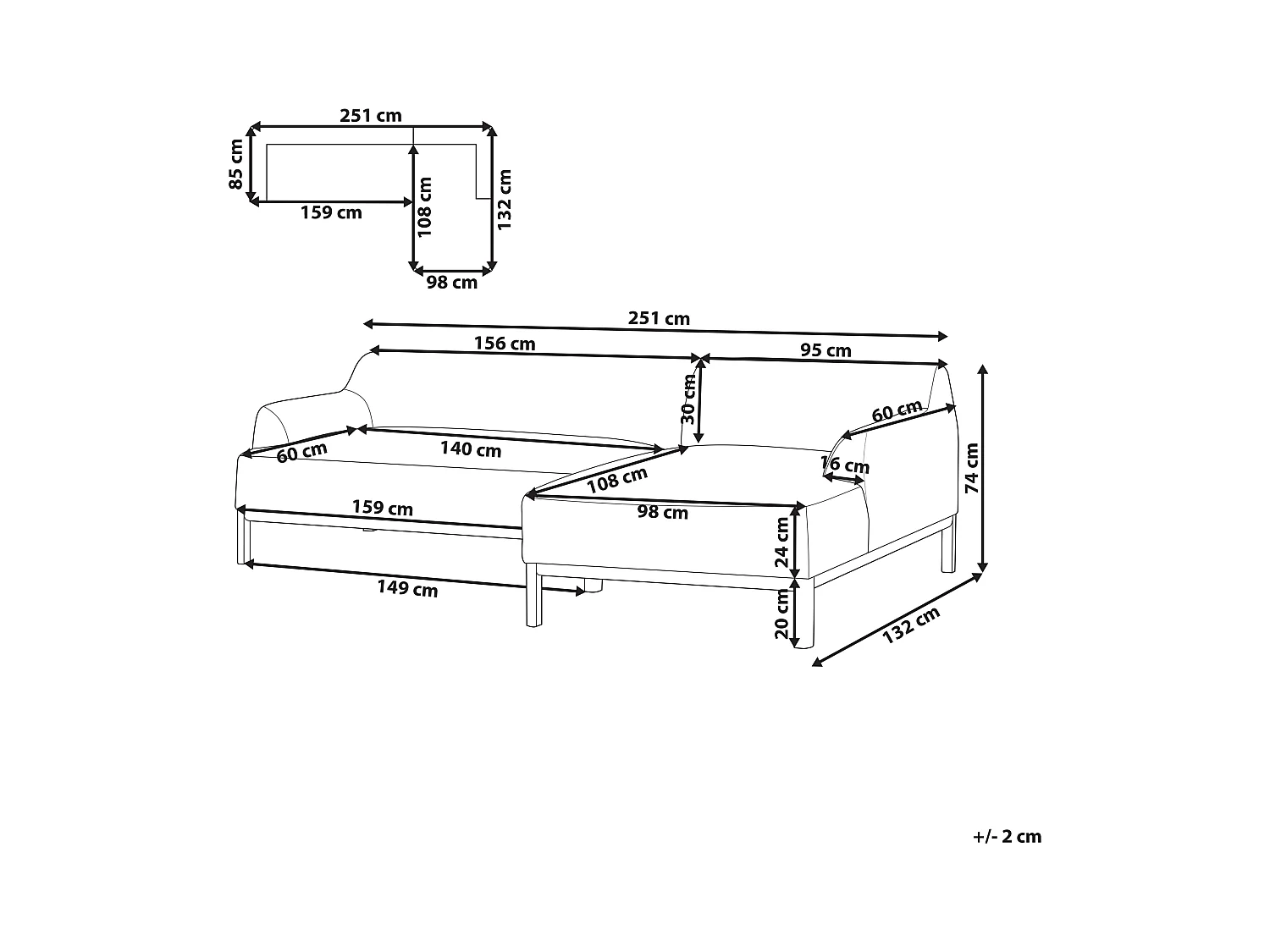 Sofá de canto SOSJO Tecido Creme claro 3 lugares à esquerda