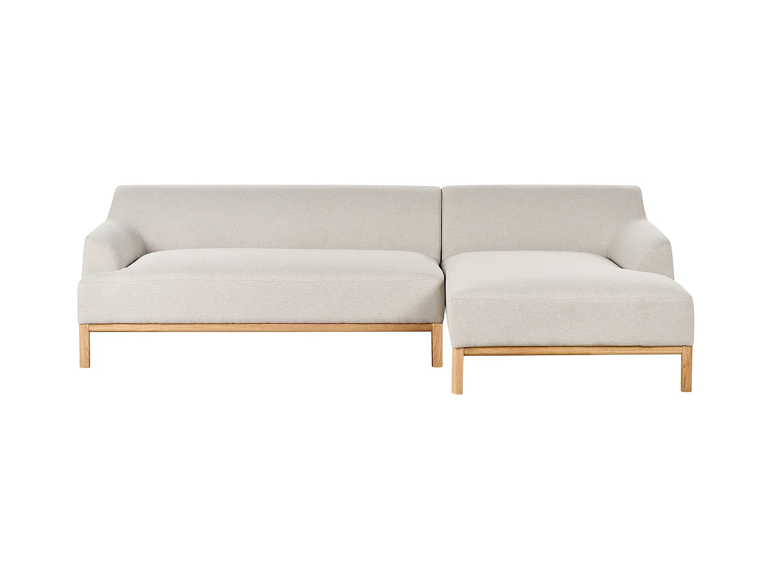 Canapé d'Angle à droite Pieds en Bois Meuble Coin de Salon en Tissu Polyester Beige Clair Sosjo
