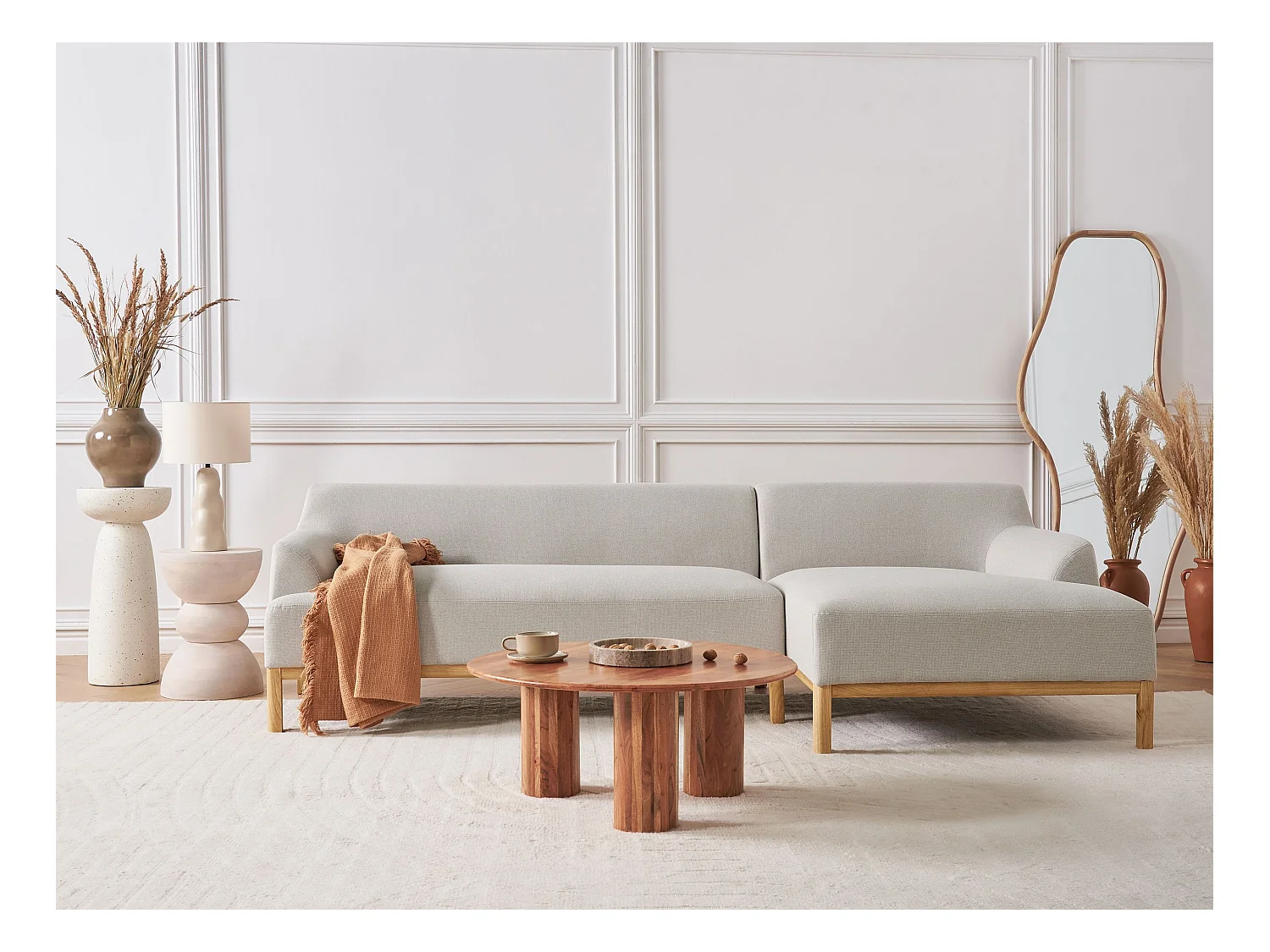 Ecksofa SOSJO Stoff Hellbeige 3-Sitzer linksseitig